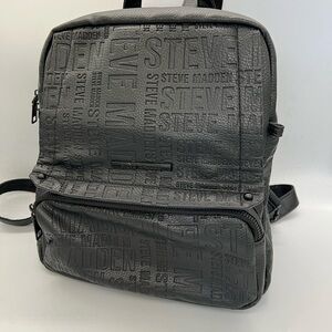 Steve Madden Black Embossed Logo Backpack